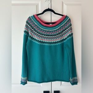 Sundance Women’s Fair Isle Sweater Rolled Hem Blue/Pink (Size M)